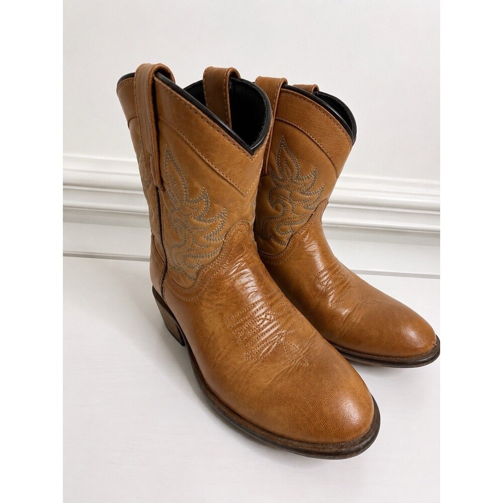 Dingo Cowboy Western Boots Tan Leather Embroidered Mid Calf Women 6.5 M